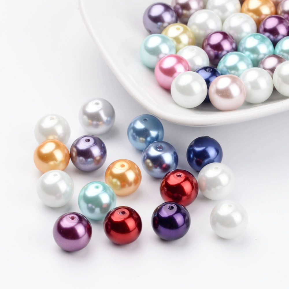 PandaHall Environmental Dyed Glass Pearl Round Bead Strands, Cotton Cord Threaded, Mixed Color, 10mm, Hole: 0.7~1.1mm Glass Round Multicolor
