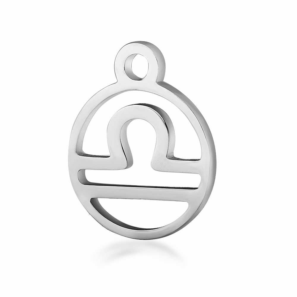 PandaHall 316L Stainless Steel Charms, Flat Round with Constellation, Libra, 13.4x10.8x1mm, Hole: 1.5mm Stainless Steel Flat Round