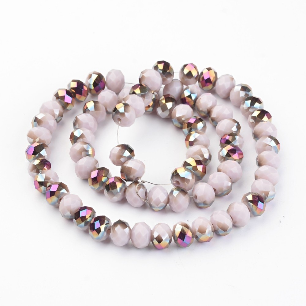 PandaHall Electroplate Glass Bead Strands, Half Plated, Faceted, Rondelle, LavenderBlush, 8x6mm, Hole: 1mm; about 72pcs/strand, 15.7'' Glass...