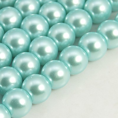 PandaHall Pearlized Glass Pearl Round Beads Strands, Dyed, LightCyan, Size: about 10mm in diameter, hole: 1mm, about 85pcs/strand Round Cyan