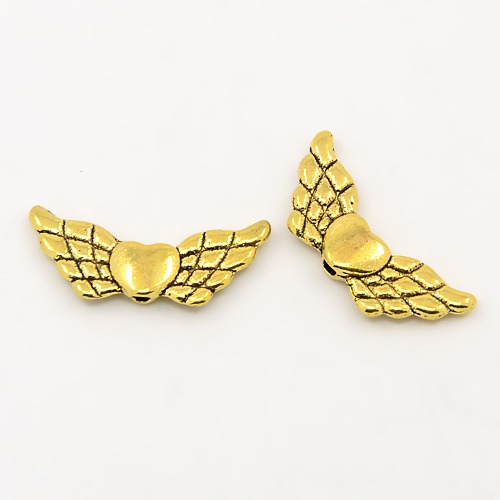 PandaHall Tibetan Silver Beads, Lead Free & Nickel Free & Cadmium Free, Wing and Heart, Great for Mother's Day Gifts Making, Antique Golden...