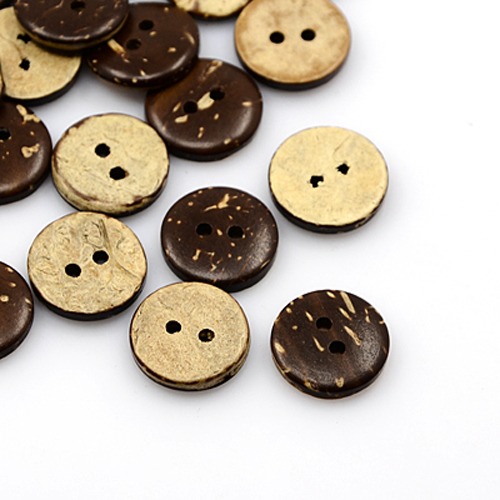 PandaHall Coconut Buttons, 2-Hole, Flat Round, CoconutBrown, 15x3mm, Hole: 2mm Coconut Flat Round Brown