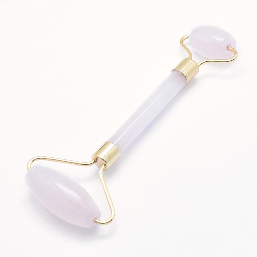PandaHall Natural Rose Quartz Brass Hand Massage Sticks, Golden, 142.5~144x54.3~56x19~20mm Rose Quartz Others