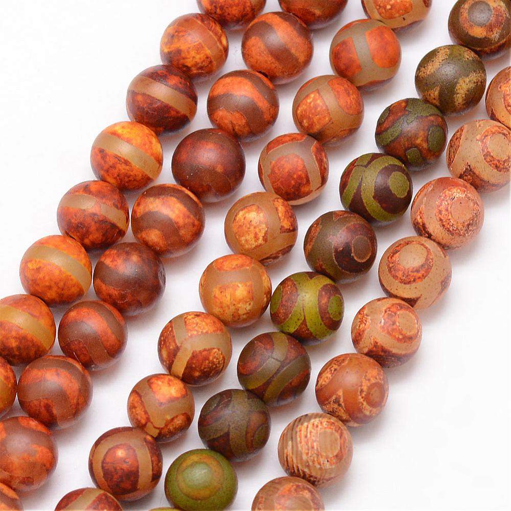 PandaHall Tibetan Style dZi Beads, Natural Agate Bead Strands, Round, Frosted, Dyed & Heated, Mixed Color, 8mm, Hole: 1mm; about...
