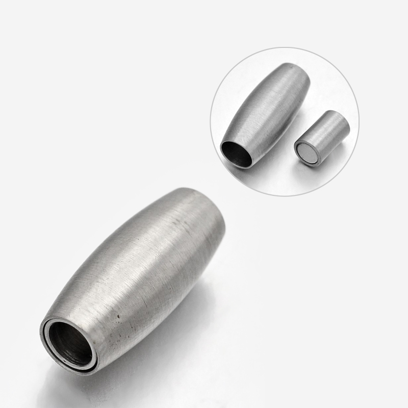 PandaHall Barrel 304 Stainless Steel Matte Surface Magnetic Clasps, Stainless Steel Color, 18x8mm, Hole: 4mm Stainless Steel Barrel