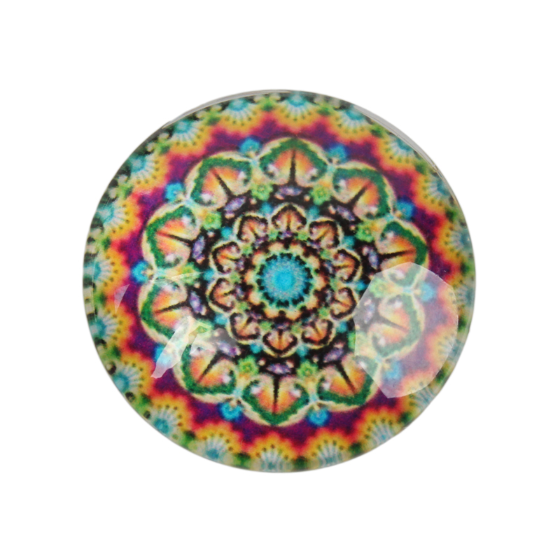 PandaHall Geometric Flower Photo Glass Half Round/Dome Cabochons, Colorful, 10x4mm Glass Half Round