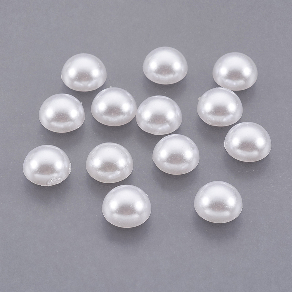PandaHall ABS Plastic Imitation Pearl Cabochons, Half Round, White, 8x4mm ABS Plastic Half Round White