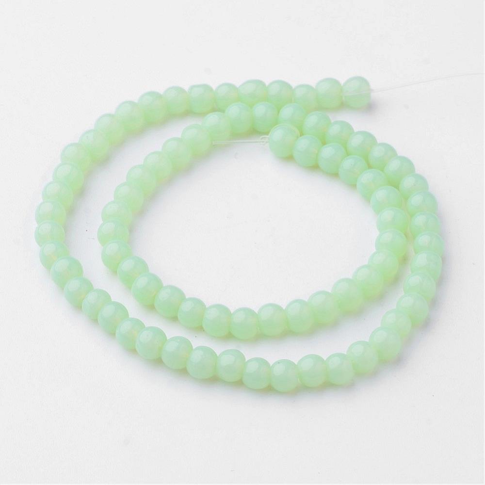 PandaHall Opaque Glass Bead Strands, Round, Dyed, PaleGreen, 4mm, Hole: 1mm; about 72pcs/strand, 10.3" Glass Round Green