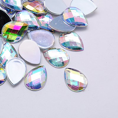 PandaHall Imitation Taiwan Acrylic Rhinestone Cabochons, Flat Back, Faceted Drop, Clear, 18x13x4mm; about 500pcs/bag Acrylic Rhinestone Drop...