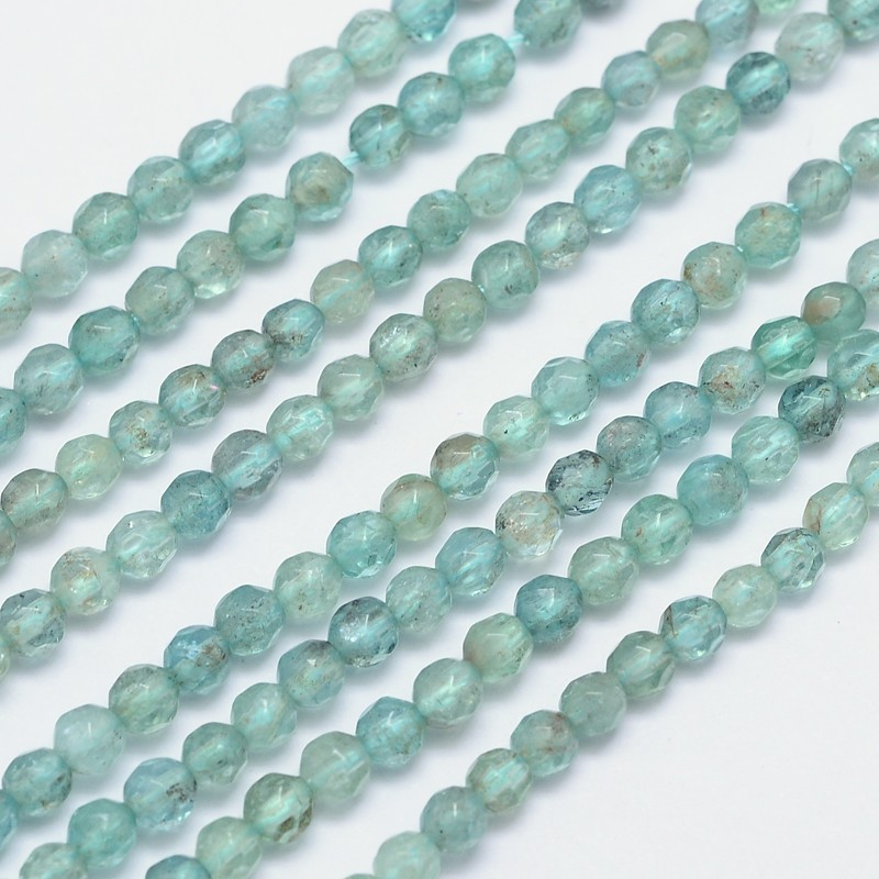 PandaHall Faceted Round Natural Apatite Bead Strands, 4mm, Hole: 1mm; about 100pcs/strand, 15.5" Apatite Round