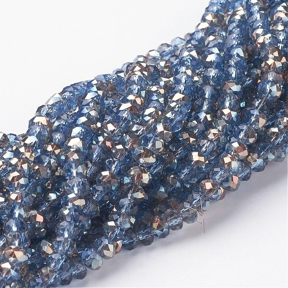 PandaHall Electroplate Glass Faceted Rondelle Beads Strands, Half Plated, LightBlue, 4x3mm, Hole: 1mm; about 140pcs/strand, 16.5" Glass...