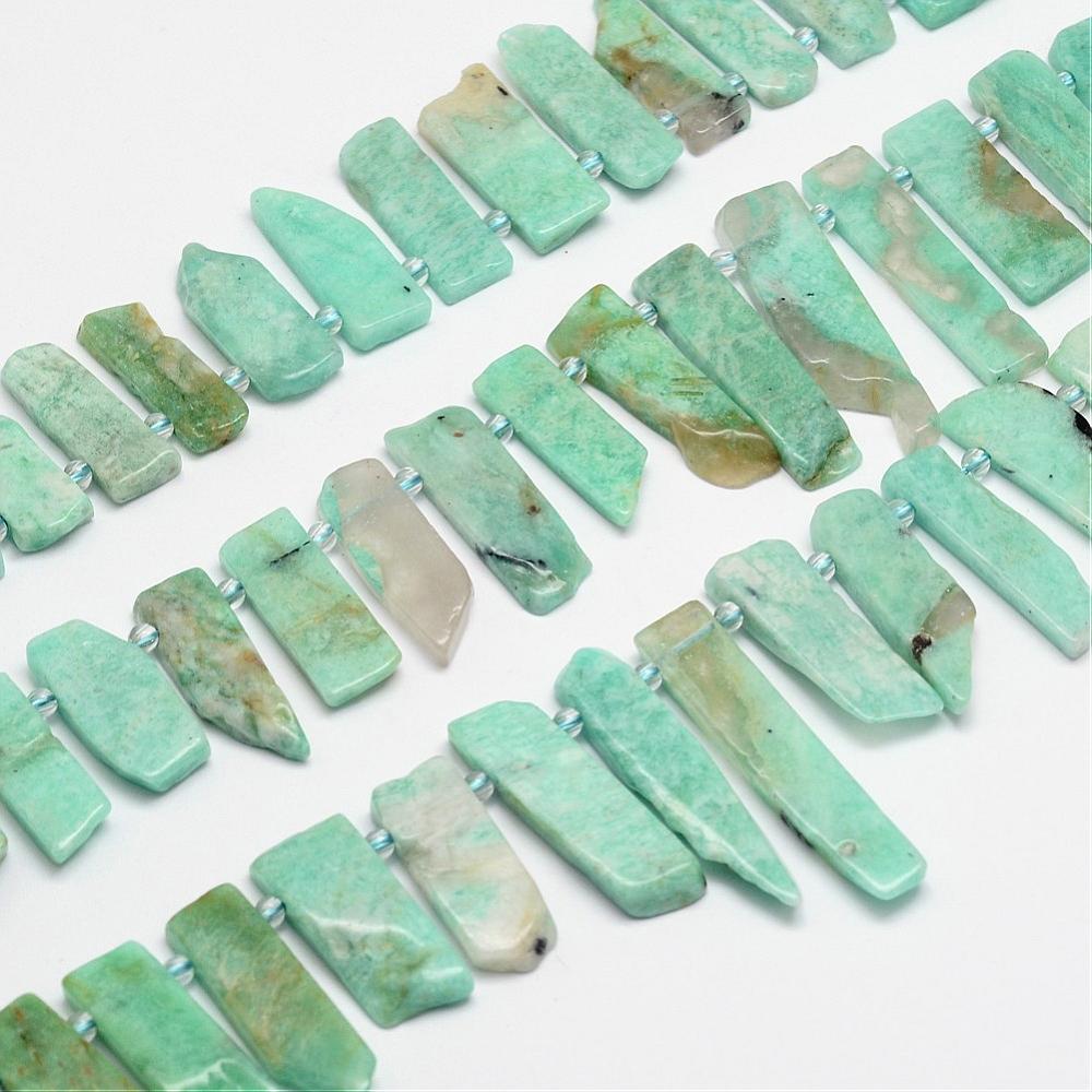 PandaHall Natural Amazonite Bead Strands, Nuggets, 15~33x8~10x2~4mm, Hole: 1mm; about 38pcs/strand, 15.6" Amazonite Nuggets
