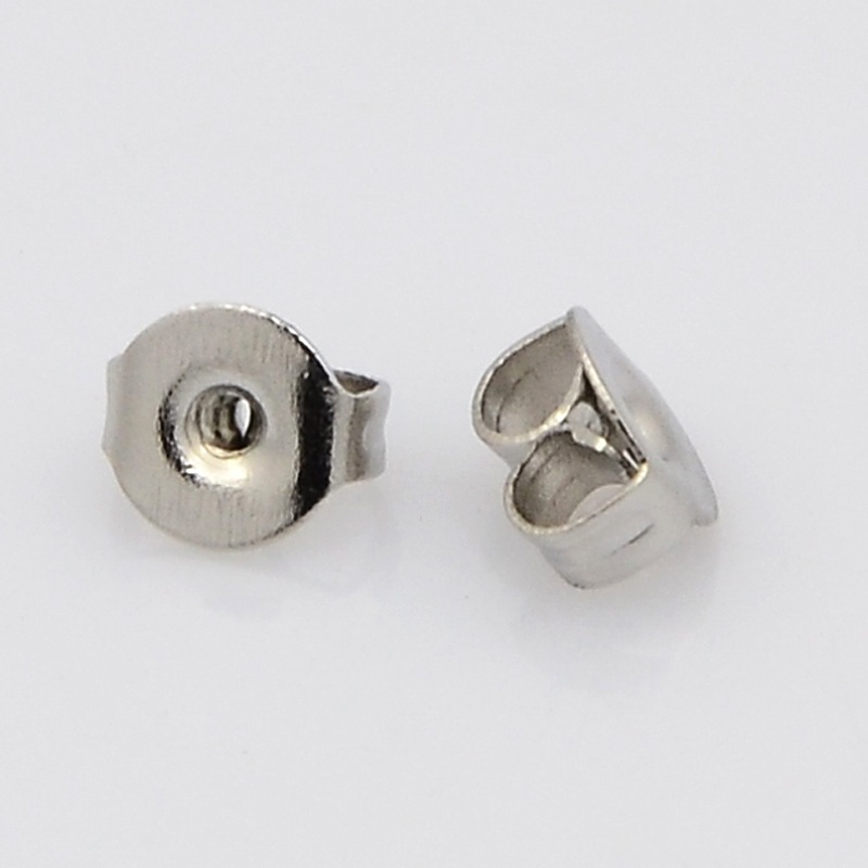 PandaHall 304 Stainless Steel Ear Nuts, Stainless Steel Color, 5~5.5x4~4.5x2.5~3mm, Hole: 1mm Stainless Steel
