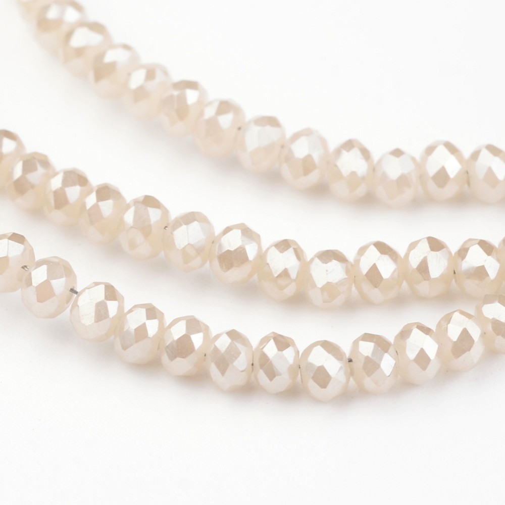 PandaHall Electroplate Glass Beads Strands, Imitation Jade, Full Rainbow Plated, Faceted Rondelle, FloralWhite, 3x2mm, Hole: 1mm; about...