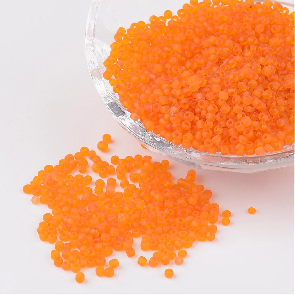 PandaHall 12/0 Frosted Round Glass Seed Beads, Orange, Size: about 2mm in diameter, hole:1mm, about 3304pcs/50g Glass Orange