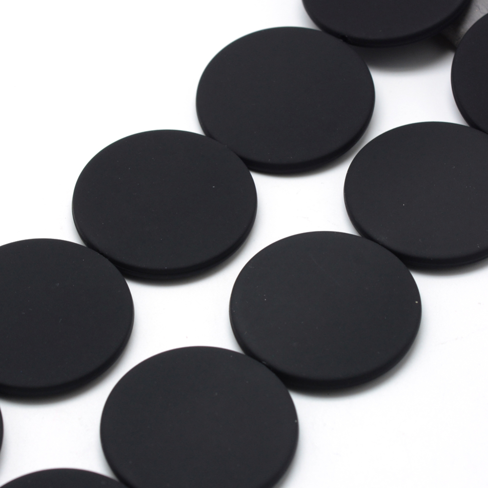 PandaHall Rubberized Style Acrylic Beads Strands, Flat Round, Black, 39x6.5mm, Hole: 1.5mm Acrylic Flat Round Black