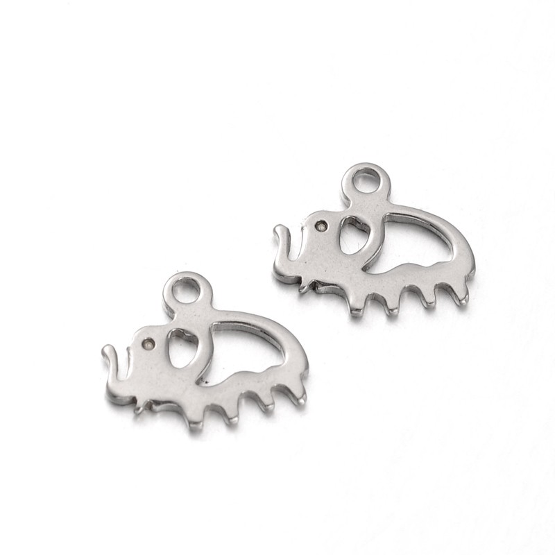 PandaHall 304 Stainless Steel Elephant Charms, Animal Pendants, Stainless Steel Color, 11x9x1mm, Hole: 1mm Stainless Steel Elephant