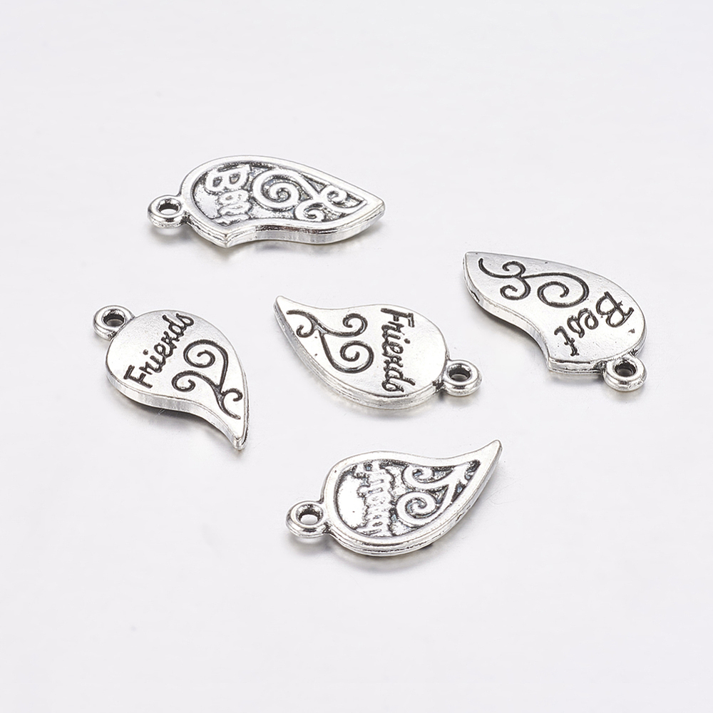 PandaHall Tibetan Style Alloy Split Pendants, Lead Free, Heart, Antique Silver, 22x12x2mm, Hole: 1.5mm Alloy Heart