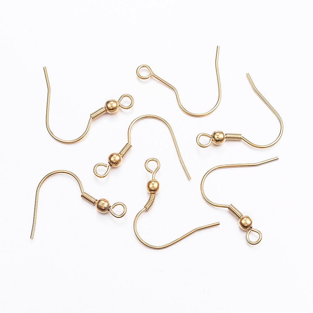 PandaHall 304 Stainless Steel Earring Hooks, Golden, 20x17mm, Hole: 2mm; Pin: 0.8mm Stainless Steel