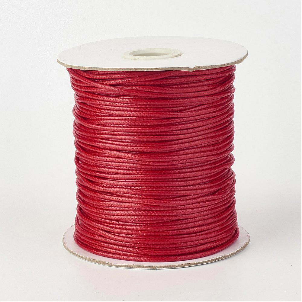 PandaHall Environmental Korean Waxed Polyester Cord, FireBrick, 2mm; about 100yards/roll(91.44m/roll). Waxed Polyester Cord Red