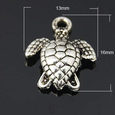 PandaHall Alloy Charms, Nickel Free and Lead Free, Tortoise, Antique Silver, 16x13x3mm, Hole: 1mm Alloy Tortoise