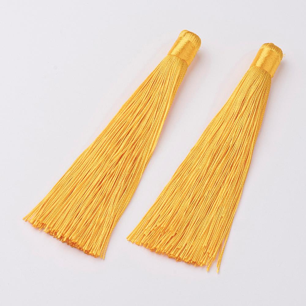 PandaHall Nylon Tassels Big Pendant Decorations, Gold, 120x10mm, Hole: 5mm Nylon Gold