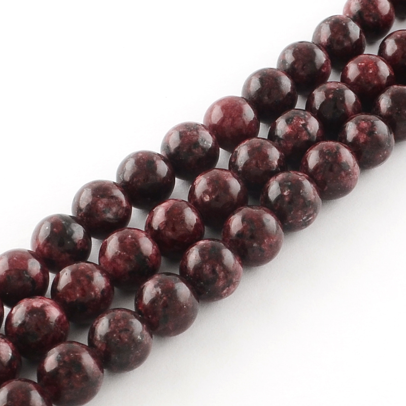 PandaHall Dyed Natural Sesame Round Bead Strands, DarkRed, 8mm, Hole: 1mm; about 48pcs/strand, 14.9" Sesame Jasper Round Red