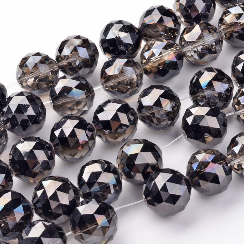 PandaHall Electroplate Glass Bead Strands, Half Plated, Faceted, Round, Black Plated, 19.5mm, Hole: 2mm; about 12pcs/strand, 8.6"(22cm)...