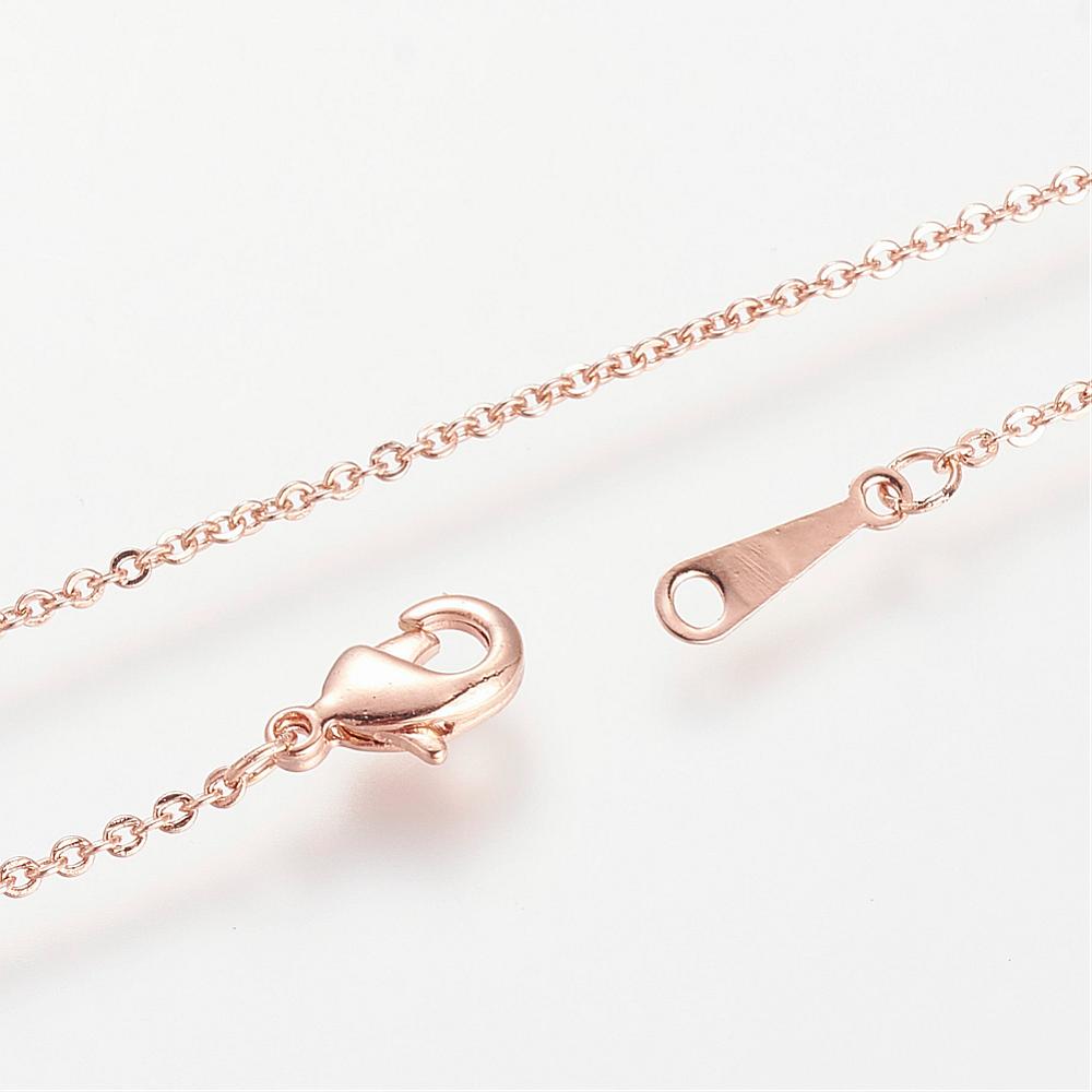PandaHall Brass Cable Chains Necklace Makings, with Lobster Claw Clasps, Rose Gold, 17.7"(45cm)x1mm Brass