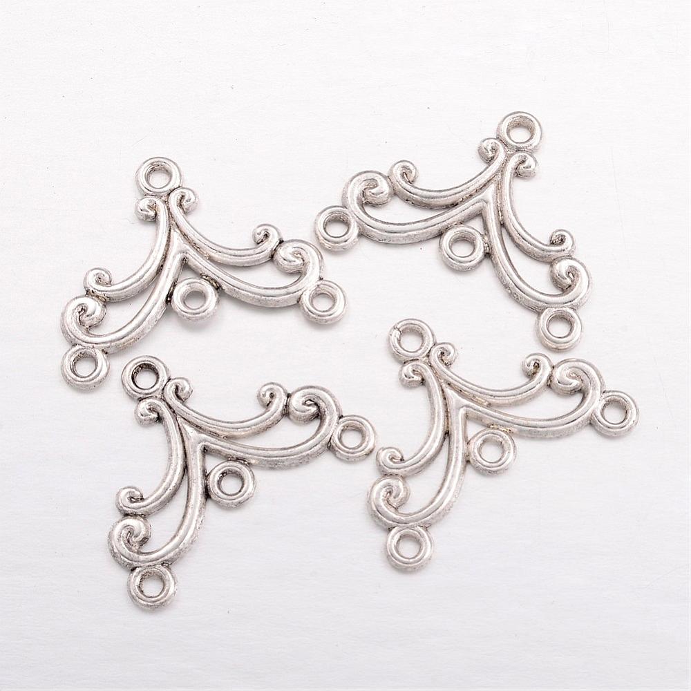 PandaHall Alloy Chandelier Components, Lead Free and Cadmium Free, Antique Silver Color, about 27mm long, 21mm wide, 1.5mm thick, hole: 2mm...