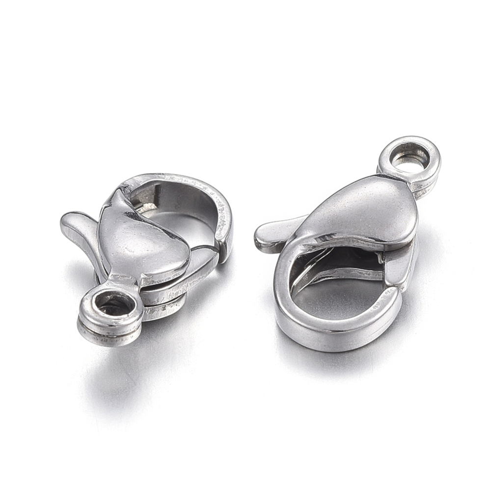 PandaHall 304 Stainless Steel Lobster Claw Clasps, Stainless Steel Color, 12x7.5x3.5mm, Hole: 1.4mm Stainless Steel Others