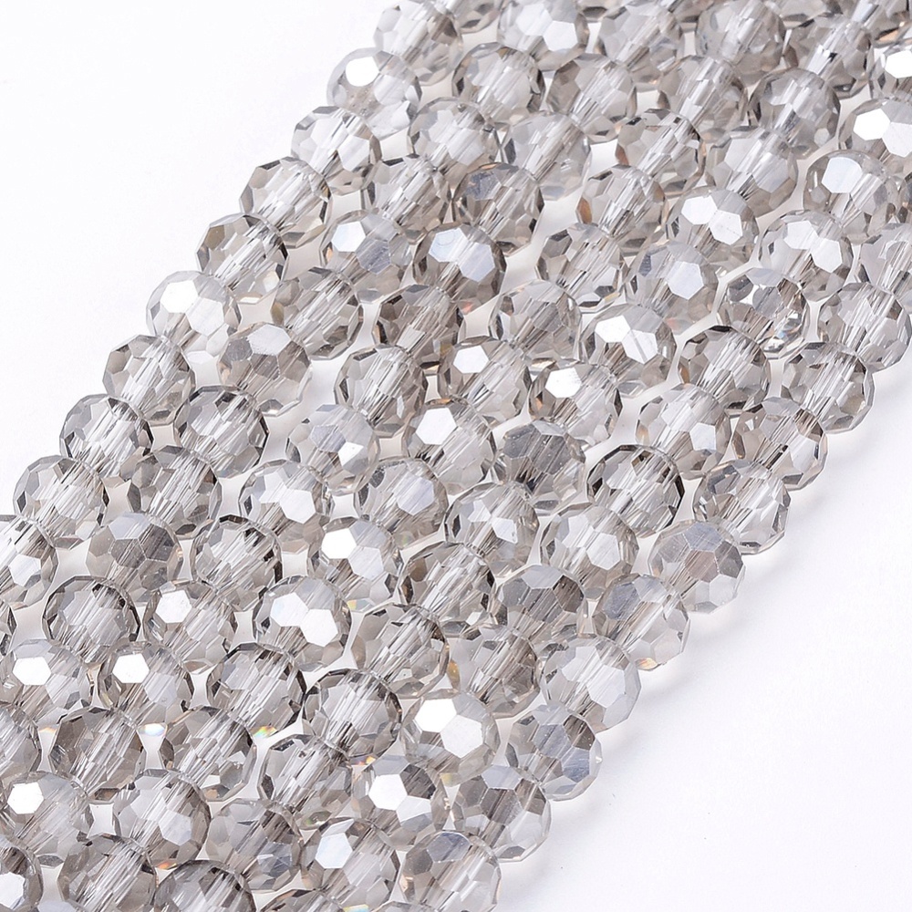 PandaHall Glass Beads Strands, Faceted, Round, Gainsboro, 6mm, Hole: 1mm; about 91pcs/strand, 21.5" Glass Round Gray