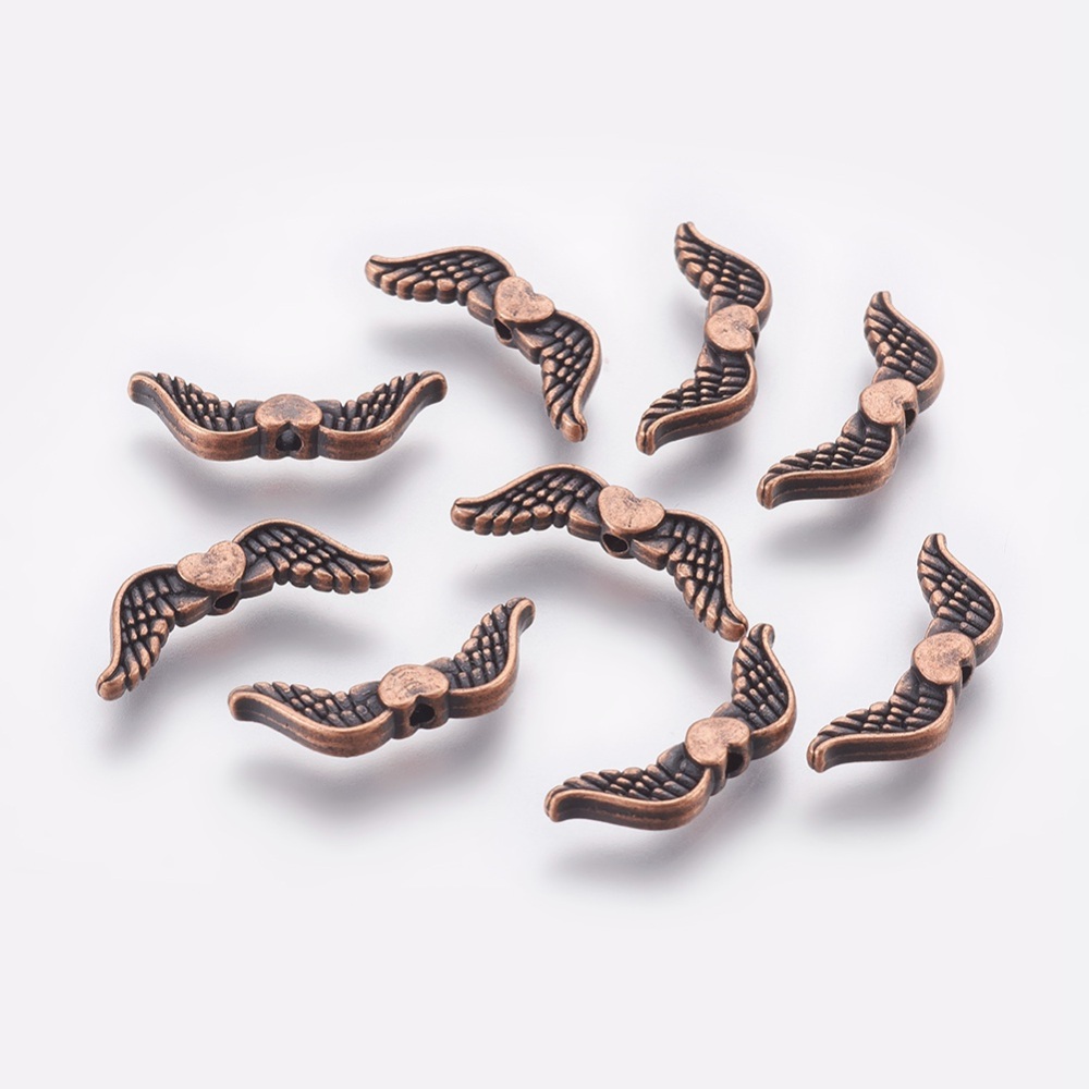 PandaHall Tibetan Style Beads, Lead Free, Wing, Red Copper, 20x7x3mm Alloy Wing