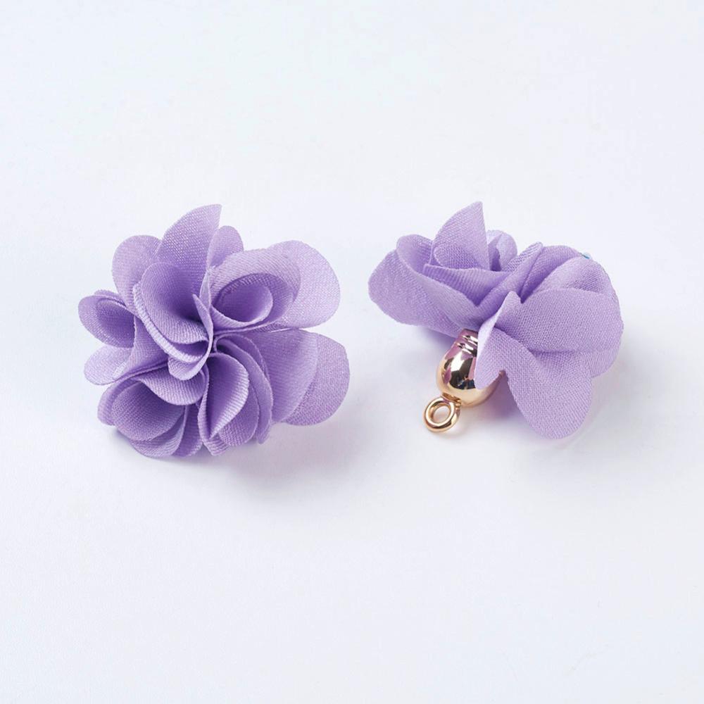 PandaHall Cloth Pendant Decorations, with Acrylic Findings, Flower, Lilac, 25~30x28~35mm, Hole: 2mm Cloth Flower Purple