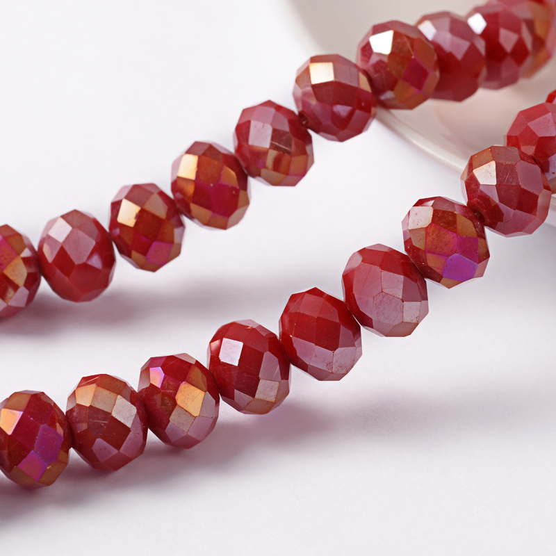 PandaHall 1 Strand Electroplate Solid Color Crystal Glass Rondelle Beads Strands, Faceted, AB Color Plated, DarkRed, 10x7mm, Hole: 1mm;...