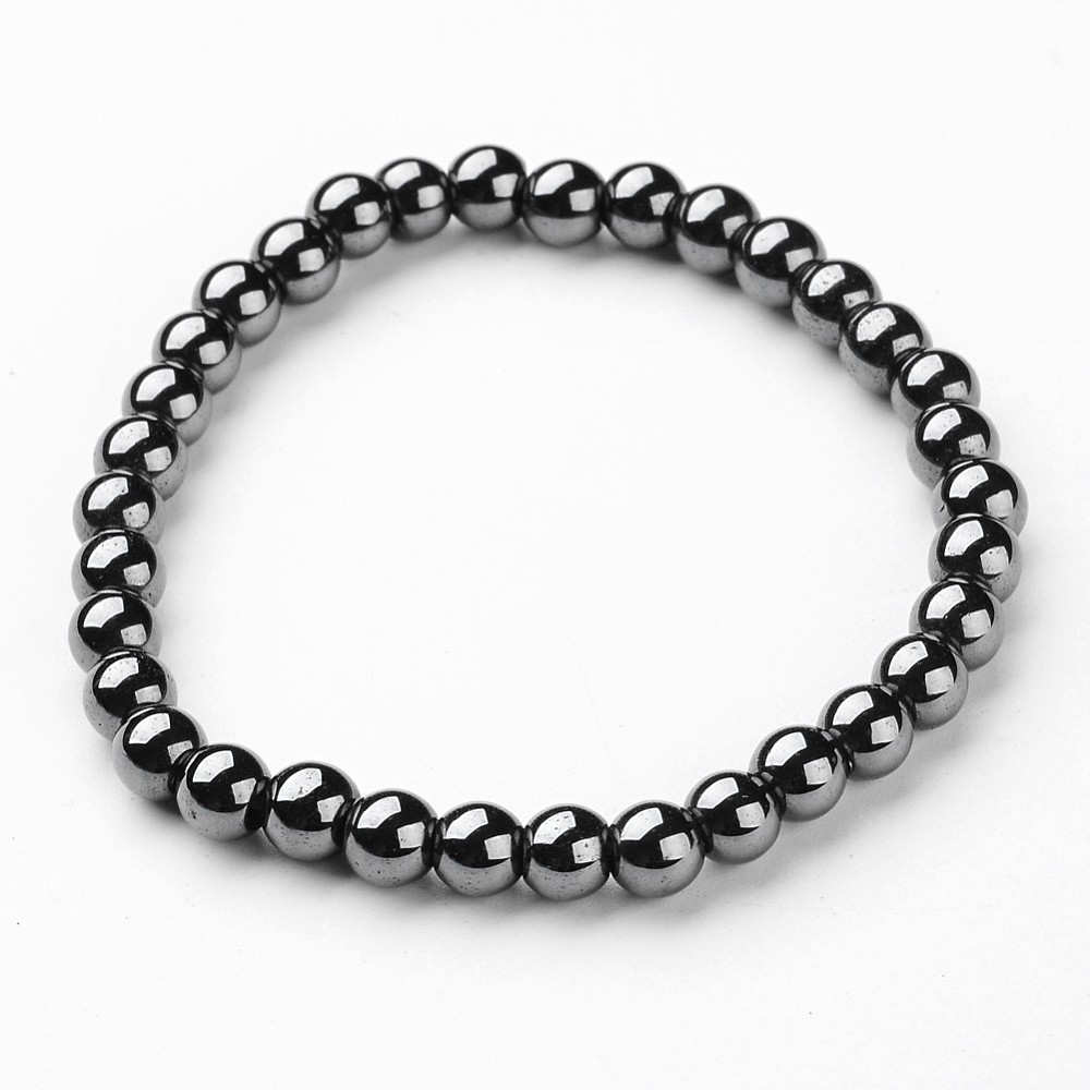 PandaHall Synthetic Hematite Stretch Bracelets, Round, 55mm(2-1/8") Hematite