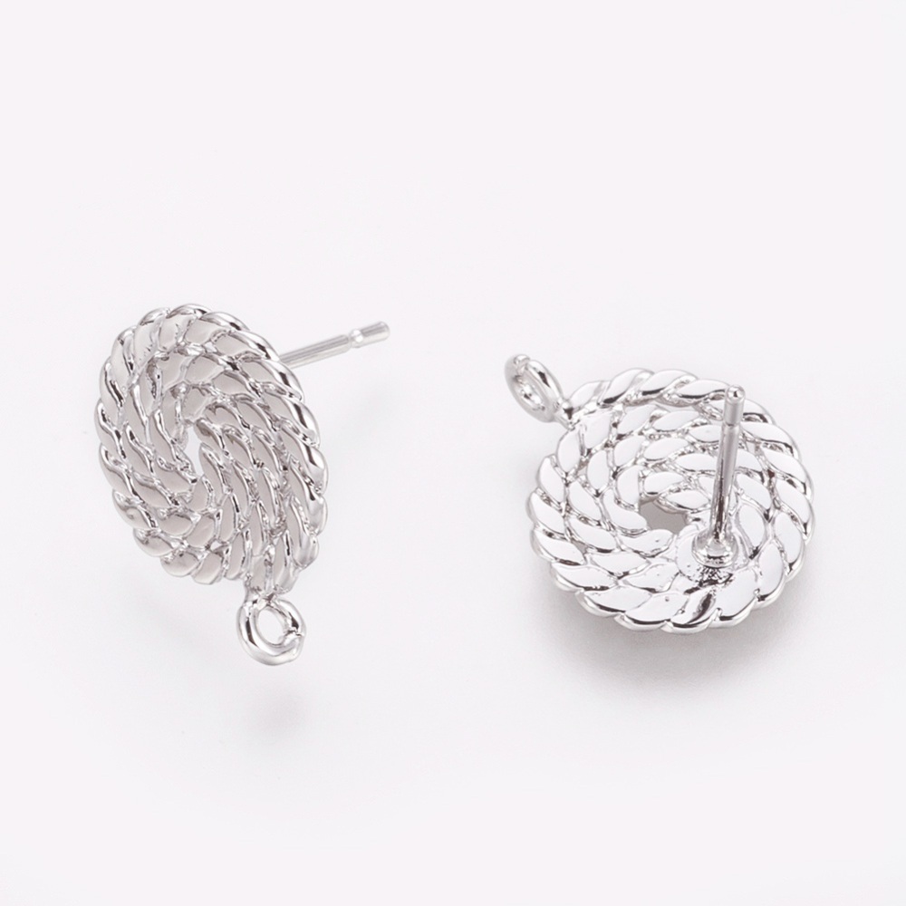 PandaHall Brass Stud Earring Findings, Flat Round, Real Platinum Plated, 15x12x1mm, Hole: 1.4mm; Pin: 0.8mm Brass