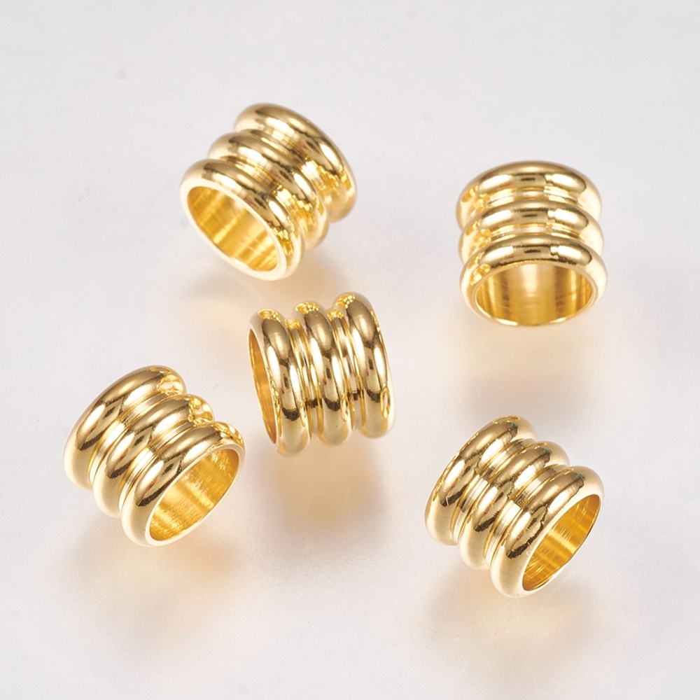 PandaHall 304 Stainless Steel Beads, Column, Golden, 7x5.5mm, Hole: 5mm Stainless Steel Column