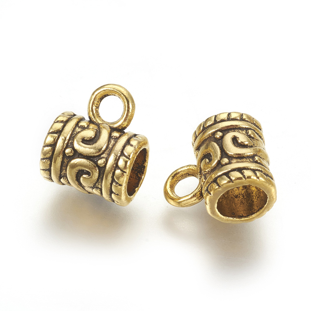 PandaHall Tibetan Style Alloy Hanger, Bail Beads, Lead Free and Cadmium Free, Column, Antique Golden Color, about 7mm in diameter, 9mm thick...