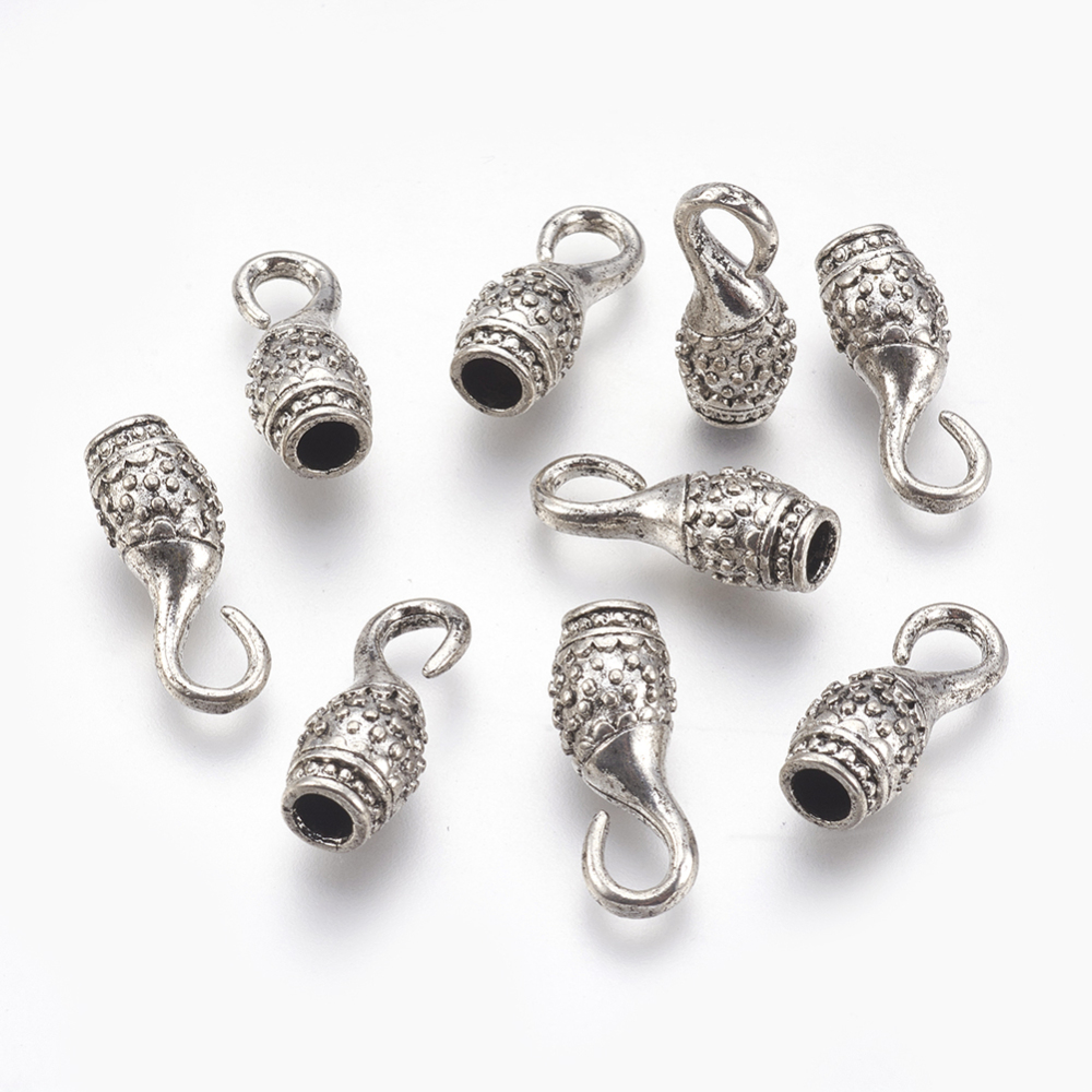 PandaHall Alloy Hook Clasps, Antique Silver Color, about 22mm long, 8.5mm wide, 8mm thick, hole: 4mm Alloy