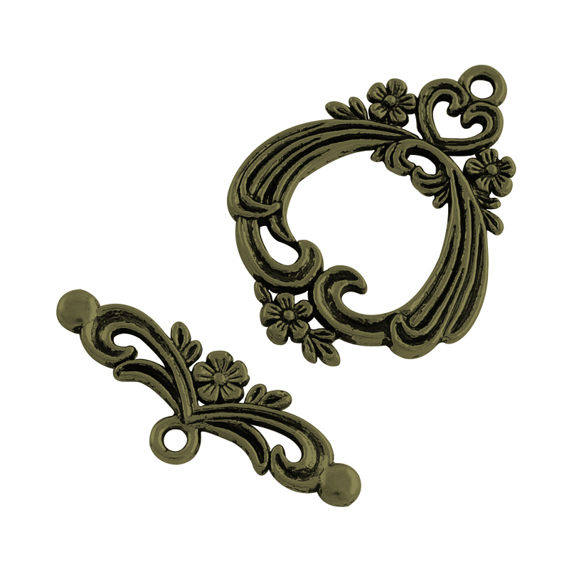 PandaHall Tibetan Style Flower Toggle Clasps, Cadmium Free & Nickel Free & Lead Free, Antique Bronze, Flower: 38x29x2.5mm, Hole: 2mm; Bar...