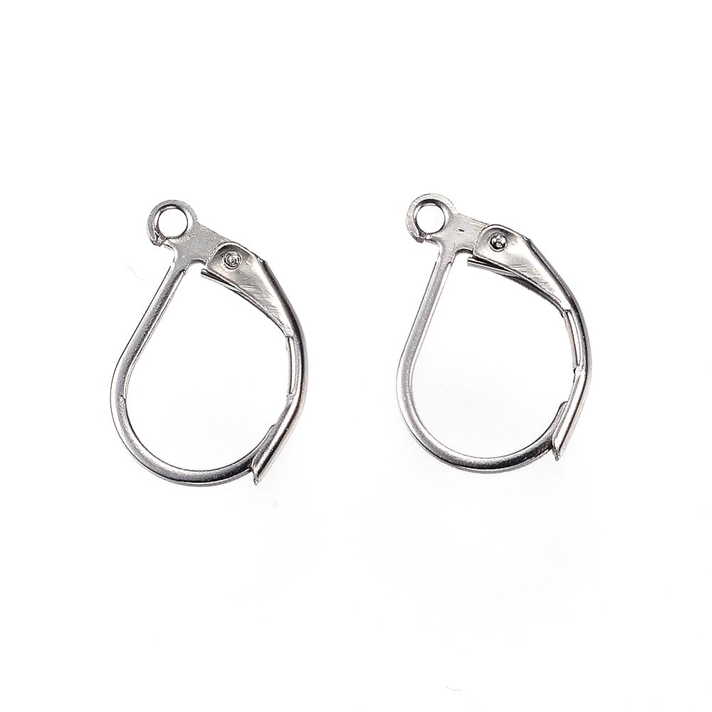 PandaHall 304 Stainless Steel Leverback Earring Findings, Stainless Steel Color, 12.5x10x2mm, Hole: 1.2mm; Pin: 1x0.8mm Stainless Steel