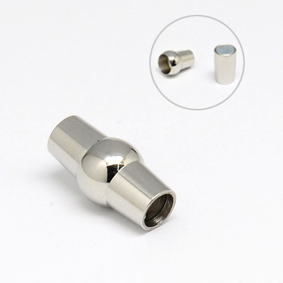 PandaHall 304 Stainless Steel Magnetic Clasps, Barrel, Stainless Steel Color, 15x8mm, Hole: 4mm Stainless Steel Barrel