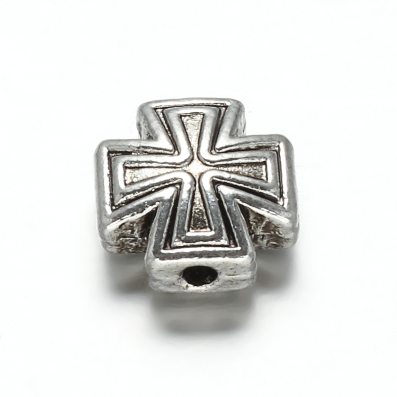 PandaHall Tibetan Style Alloy Beads, Maltese Cross, Cadmium Free & Lead Free, Antique Silver, 10x10x5mm, Hole: 1.5mm Alloy Cross