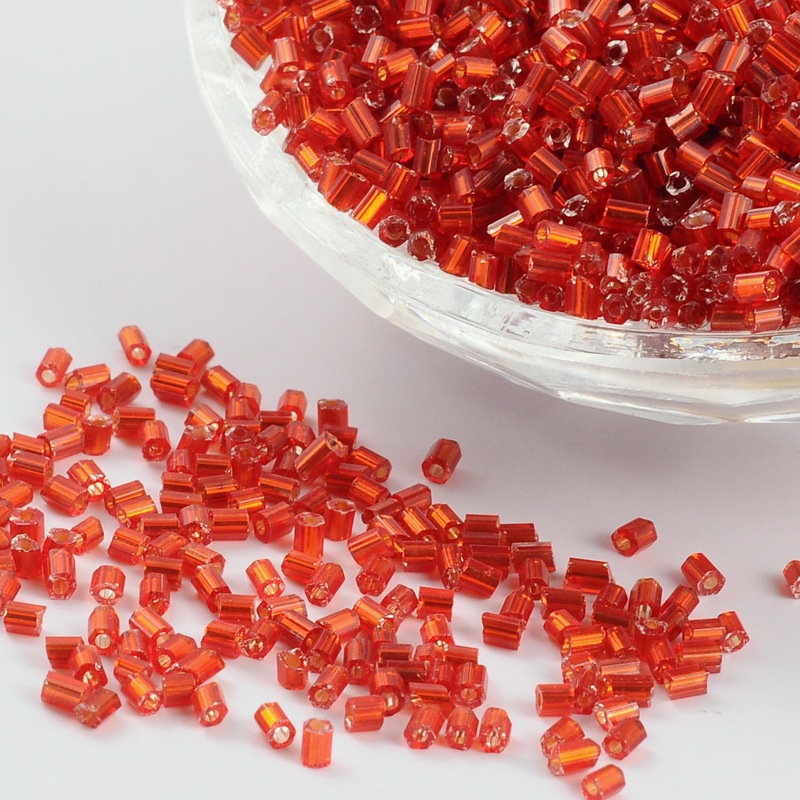 PandaHall 11/0 Glass seed beads, 2cut, Silver Lined Round Hole, Red, Size: about 2.2mm in diameter; about 4500pcs/50g Glass Red