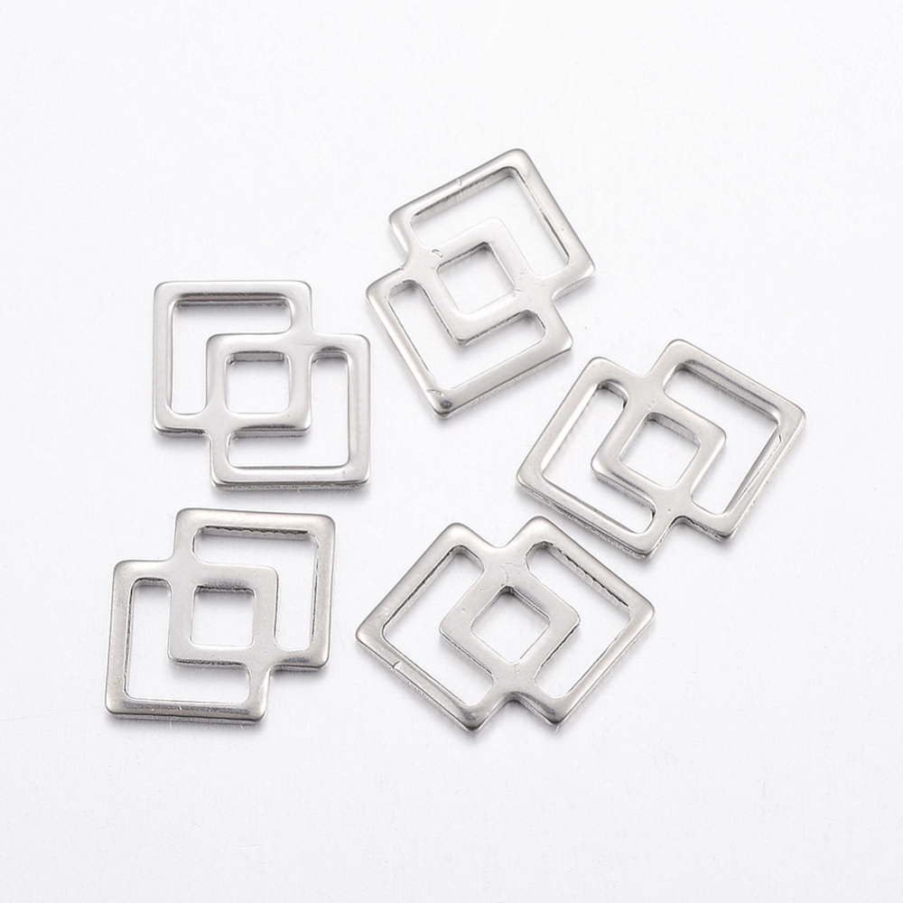 PandaHall 304 Stainless Steel Links, Double Rhombus, Stainless Steel Color, 16x11.5x1mm, Hole: 4~9x2~4mm Stainless Steel Rhombus