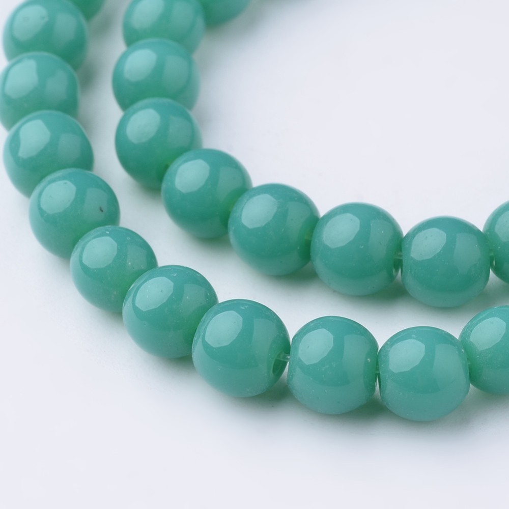 PandaHall Glass Beads Strands, Round, Dyed, LightSeaGreen, 6mm, Hole: 1mm; about 52pcs/strand, 11.4" Glass Round Green