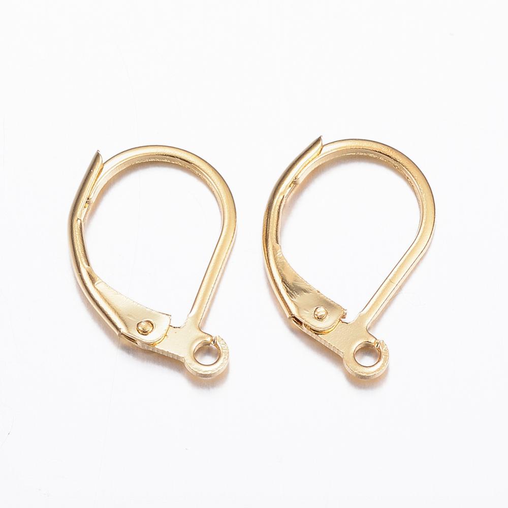 PandaHall 304 Stainless Steel Leverback Earring Findings, Golden, 15.5x10x1.5mm, Hole: 1.5mm Stainless Steel