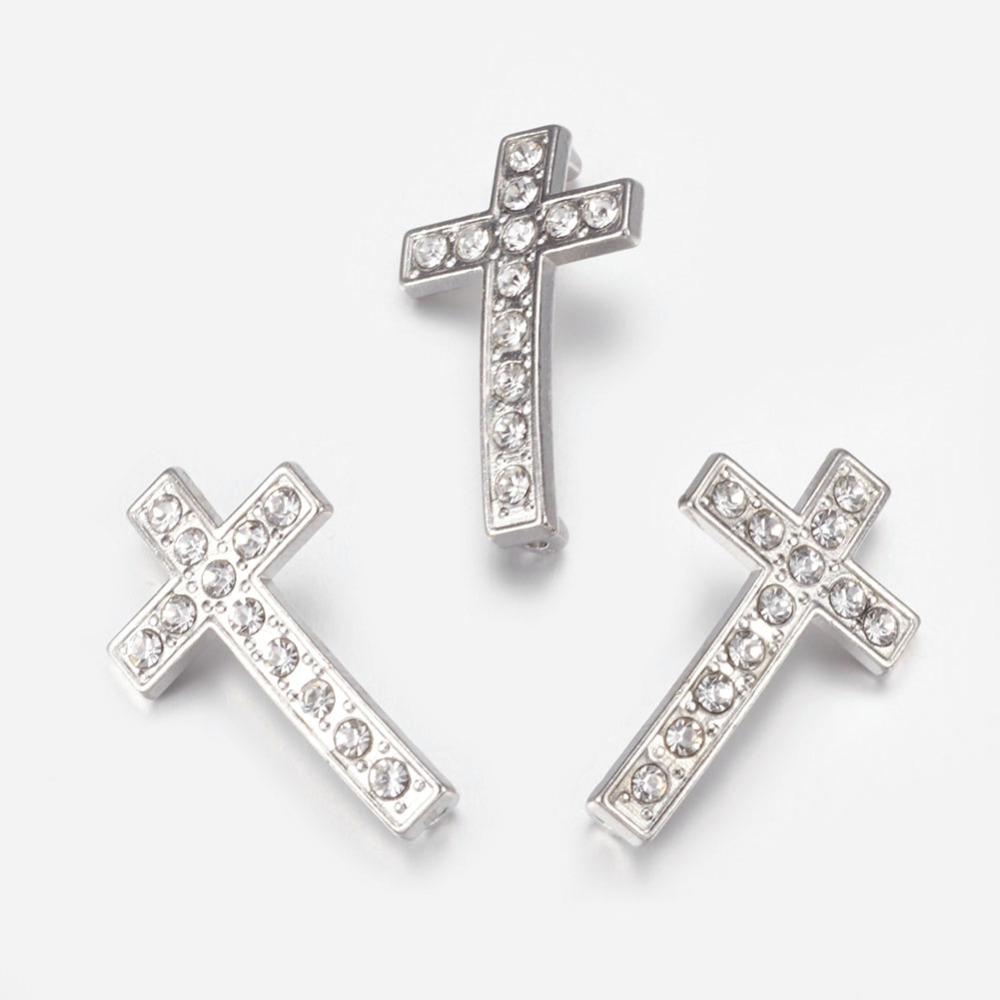 PandaHall Alloy Rhinestone Links, Cross, Platinum, Size: about 17mm wide, 29mm long, 5.5mm thick, hole: 2mm Alloy+Rhinestone Cross Clear