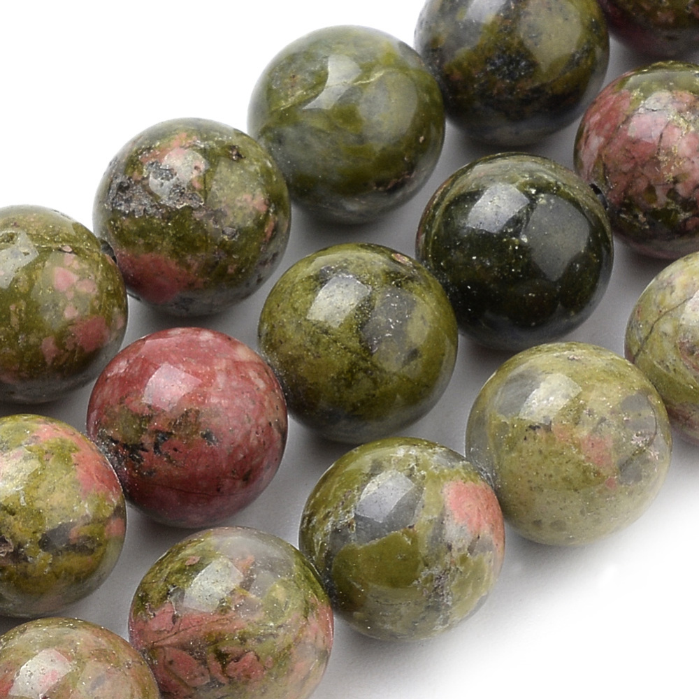 PandaHall Natural Unakite Beads Strands, Round, 8mm, Hole: 1mm; about 50pcs/strand, 15.7" Unakite Round